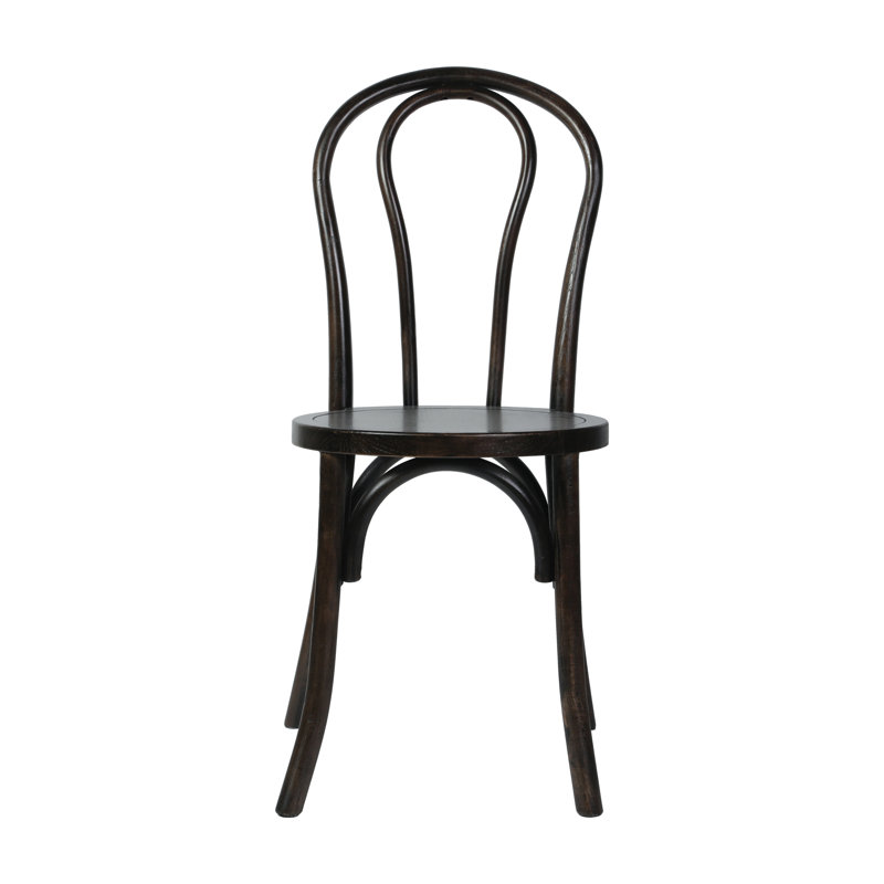 Commercial Solid Wood Stackable Dining Chair With Fixed Floor Glides, 1, Brown