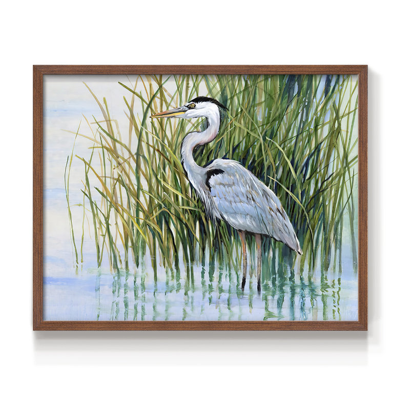 Heron in the Marsh II -Framed Print - Restickable, Noyer, H 11 po x l 14 po