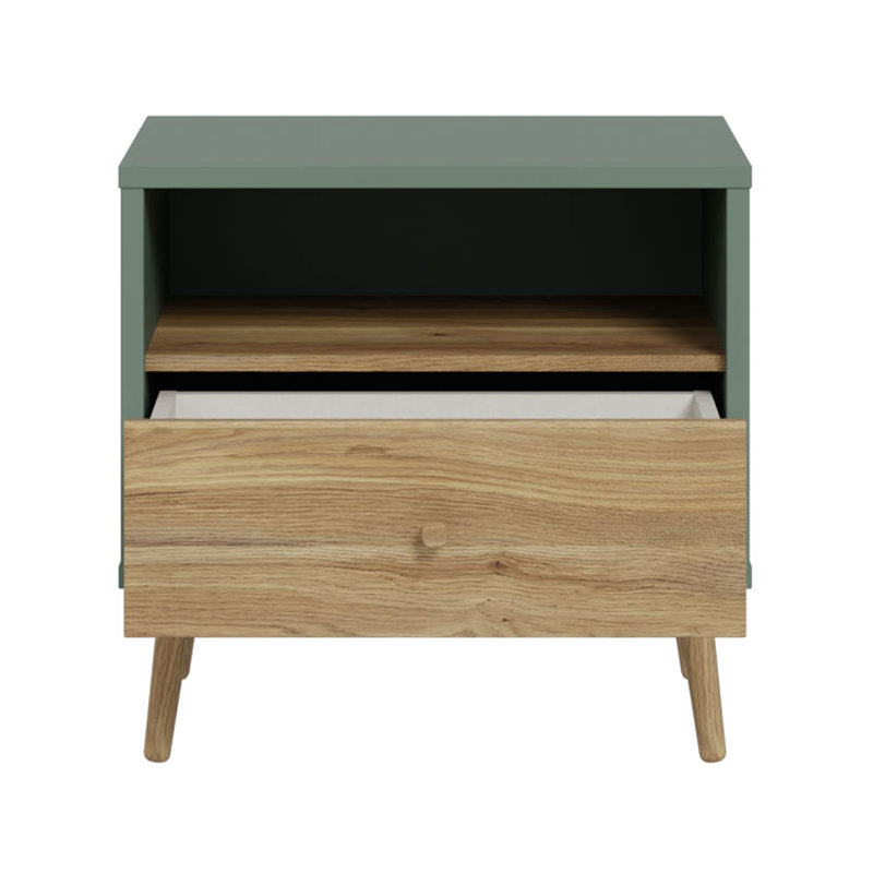 HARLLSON 59.8cm W Manufactured Wood Bedside Table, Green/Natural
