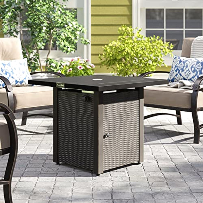 28in Fire Pit Table For Outdoor Use, 50,000btu, Propane, Lid, & -look, Lava Stone, Adjustable Flame, Patio Backyard Garden