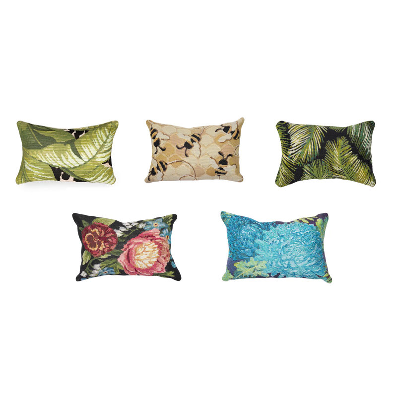 Safari Green Tropical Leaves and Leopard Print Pillow, 12" x 18"