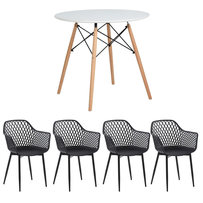 Ensemble de table de salle à manger élégant pour 4, élégant ensemble de table de salle à manger 5 pièces (blanc et noir)