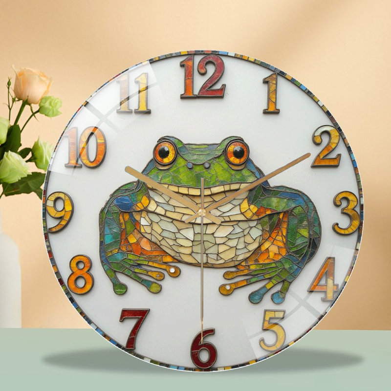 Frog Mosaic Wall Clock Art Home Decor Unique Design Art - 12'' Modern Glass Wall Clock