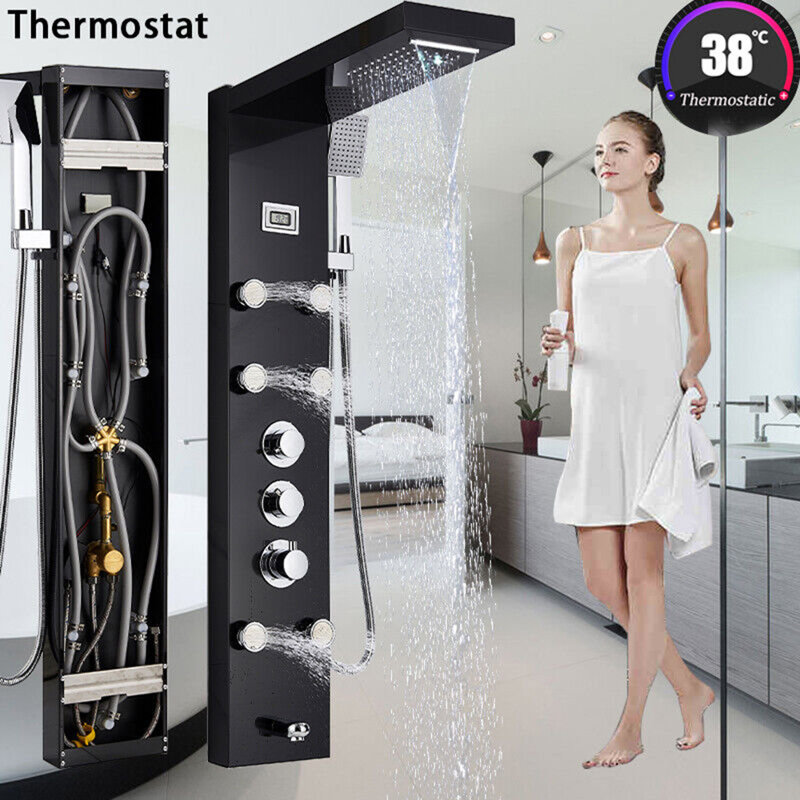 43.7'' Shower Panel with Fixed Shower Head, Black