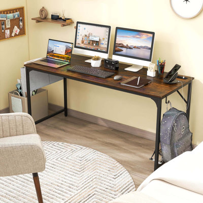 Sadarius Steel Computer Desk with Built-In Electrical Outlet