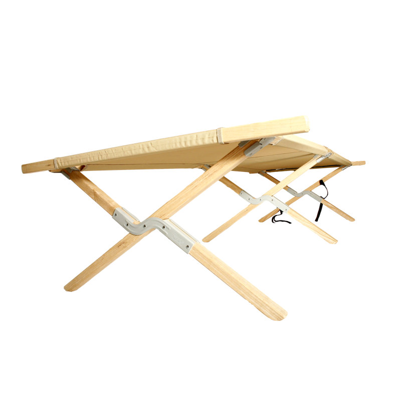 Beige Wooden Folding Camping Cot with Polyester Fabric