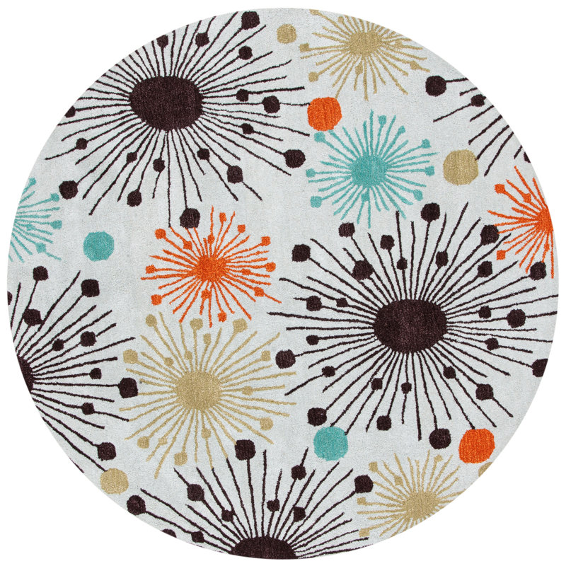 Tapis en laine touffeté à la main à motif floral bleu clair / multicolore Amier, Rond 6 pi