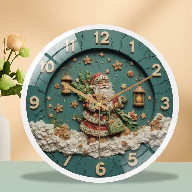 Père Noël-Père Noël-Horloge-Design Art - Horloge murale moderne en verre 12 po