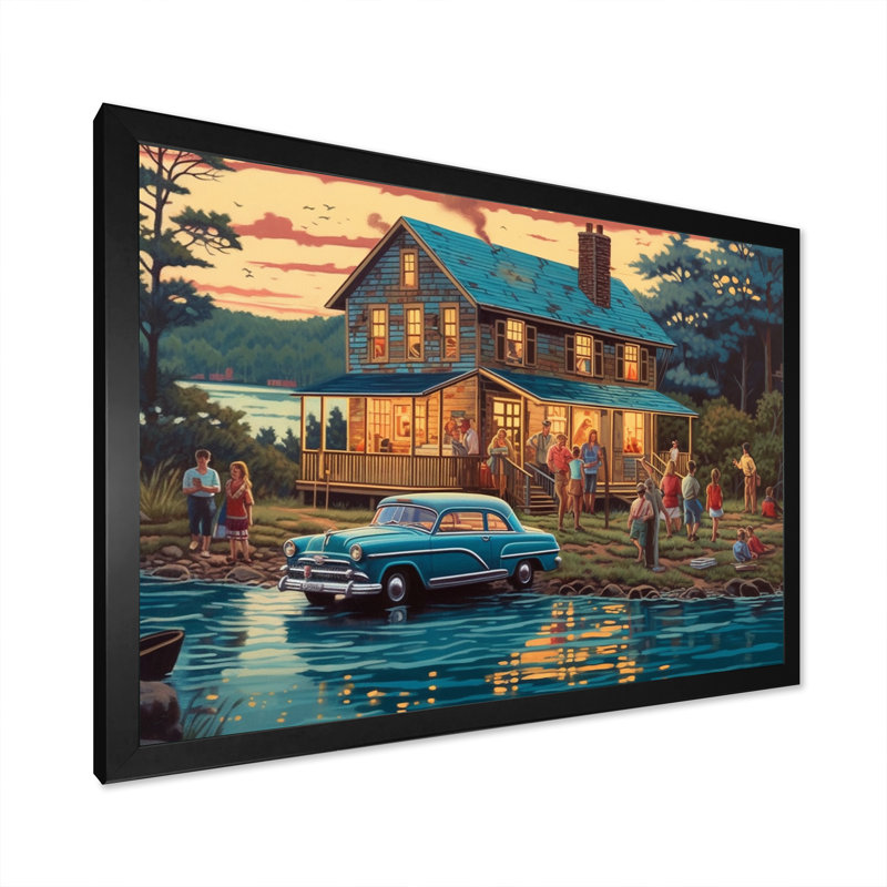 Ger été séché, Vaccation au chalet V sur toile, Cadre photo noir, H 12 po x l 20 po x P 1 po