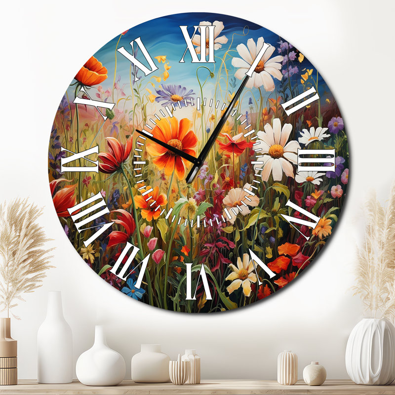 Horloge murale colorée avec fleurs sauvages et symphonie III, Surdimensionné