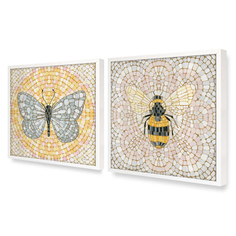 Ailes de mosaïque, ensemble de 2 impressions, 12 po x 12 po, Impression encadrée, Blanc opaque