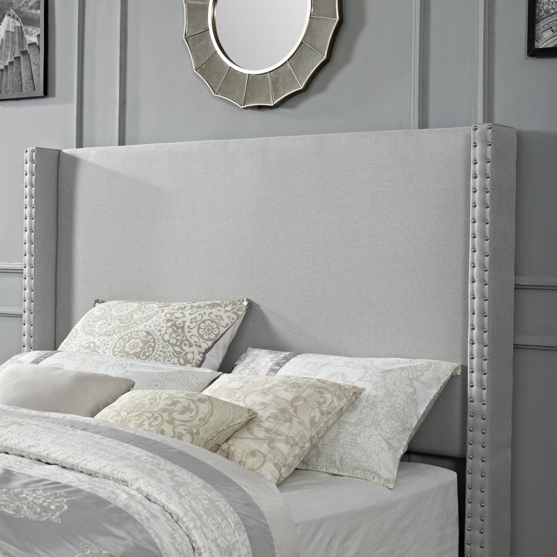 Tête de lit tapissier Benedict, Lin gris tourterelle, Double / Grand