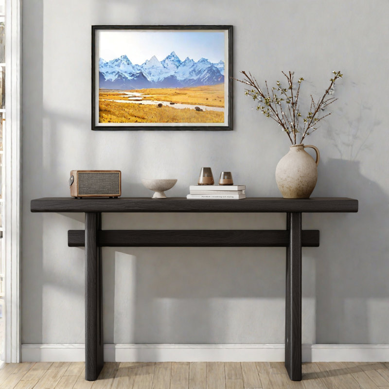 Elegant Console Table With Geometric Silhouette, Black