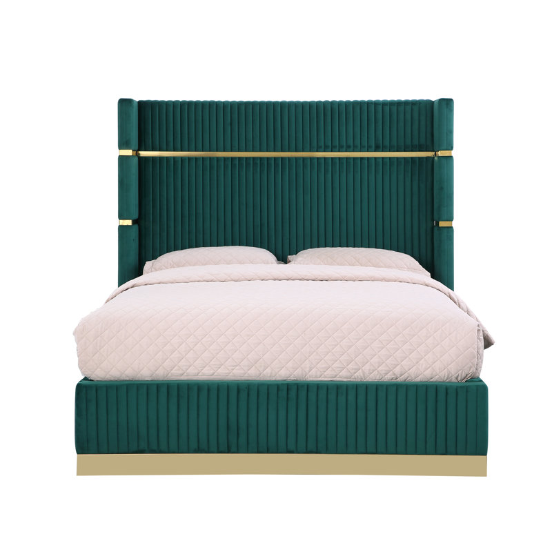 Aspen Upholstered Low Profile Platform Bed, King, Green