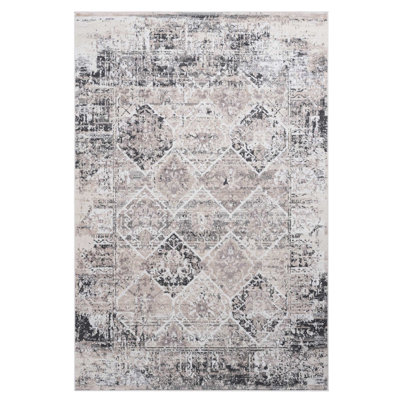 Tapis tissé 5 x 7 Loom & Collection, crème / anthracite, antitache, teinture pour salon 5 x 7, amortissement des vibrations, salle à manger