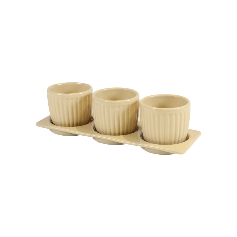 Brawner 3-Piece Pot Planter Set with Tray, Cream