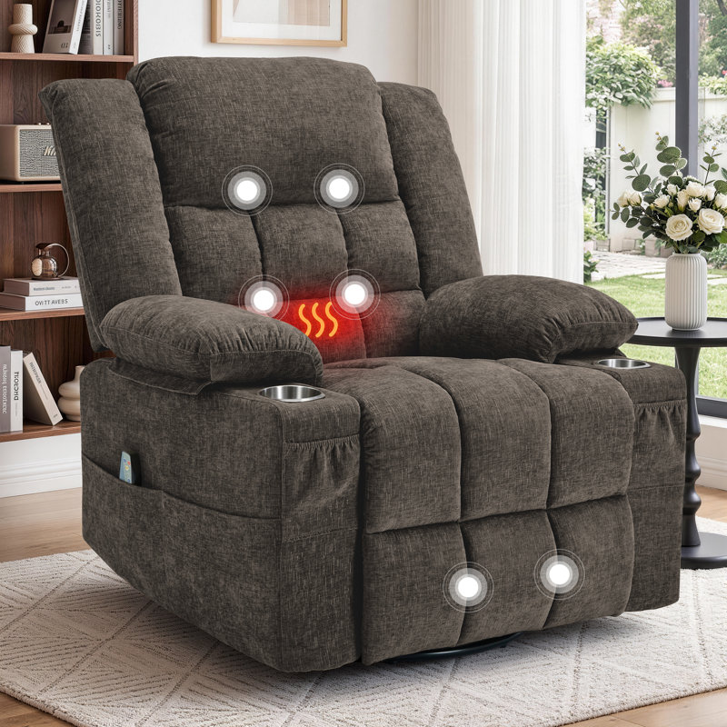 360° Swivel Rocker Recliner for Adults, Recliner Chair with Massage and Heating, Rocking Chair with Cup Holder, Manual Recliner Chair for Living Room, Bedroom