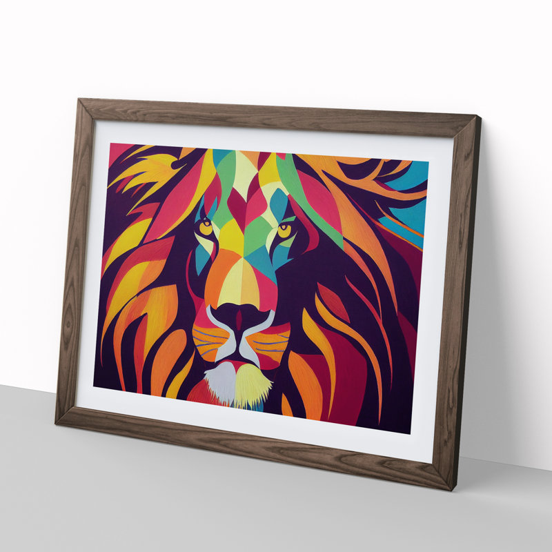 Abstract Lion Vol.1 - Framed Print, 25cm H x 34cm W x 2cm D, Walnut