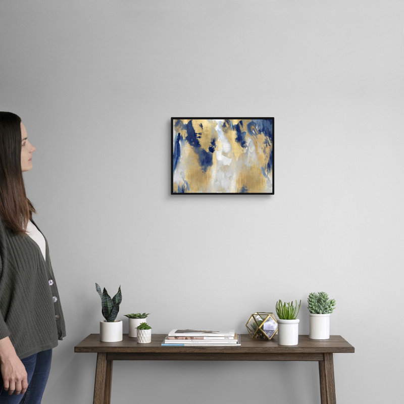 Reproduction d’art sur toile abstraite « taches d’or » par David Moore, H 14 po x l 18 po x P 1,75 po, Cadre noir