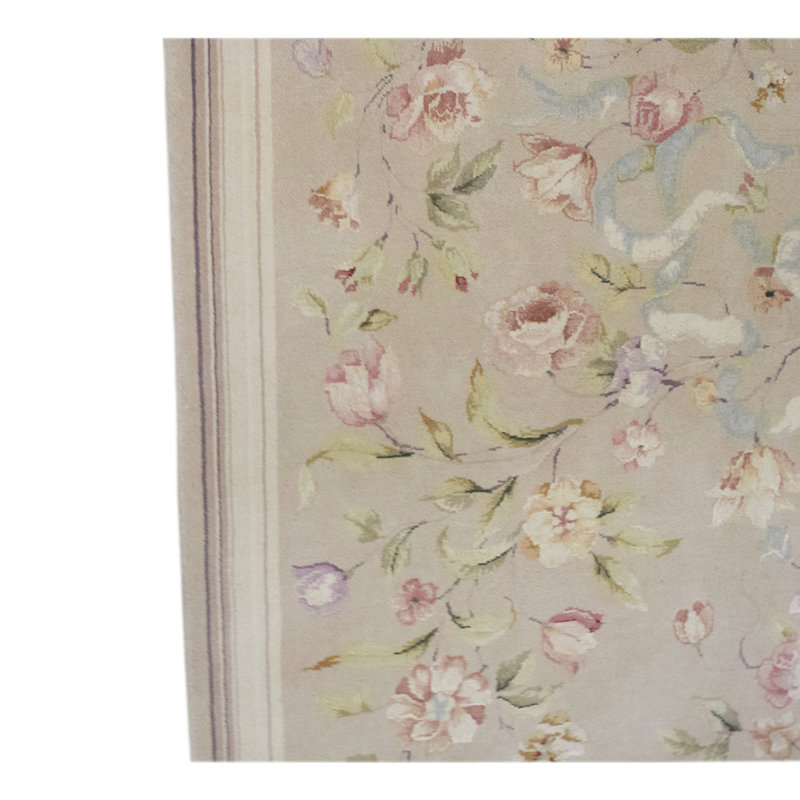 Tapis beige / brun en laine noué à la main de conception unique 5 pi 9 po x 8 pi 9 po
