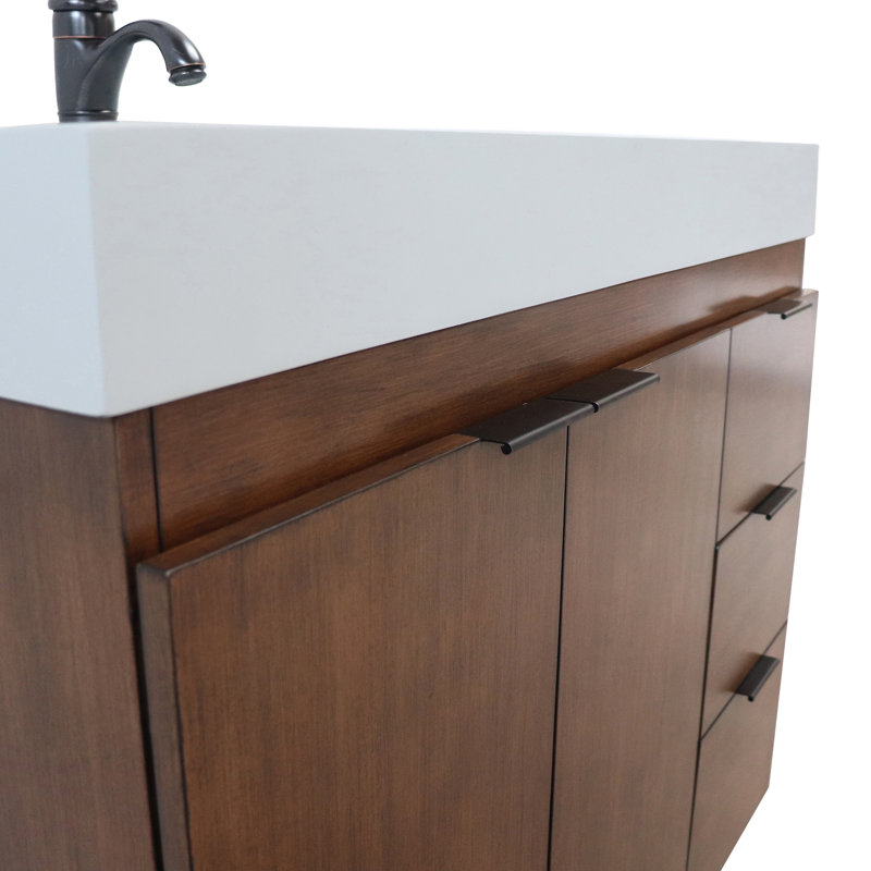 Binzel 39'' Single Bathroom Vanity with Composite Granite Top, Light Gray, Walnut