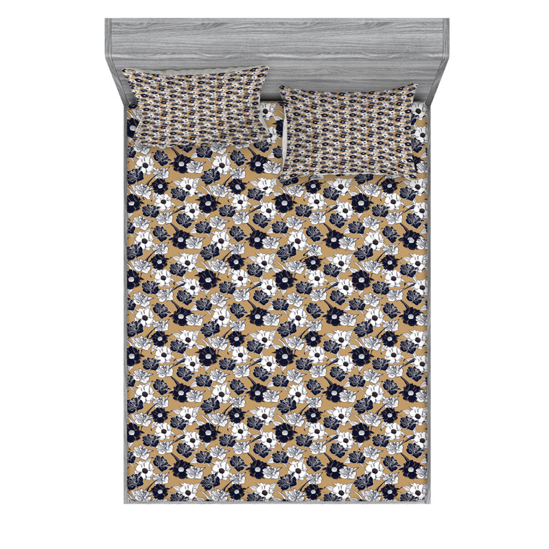 Microfiber Floral Sheet Set, Queen Sheet Set with Fitted Sheet