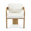Ensemble de 2 chaises de salle à manger avec dossier coussiné, tissu blanc bouclé, structure en bois massif de couleur naturelle-958683704