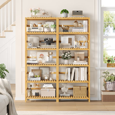 【Ensemble de 2 bibliothèques en bambou massif | Tablettes de bricolage réglables à 6 niveaux, rangement robuste pour le salon, la cuisine, le bureau et la salle de bain