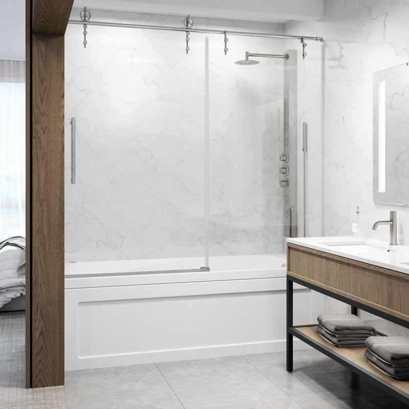 Hamilton 56-60" W x 68" H Sliding Frameless Tub Door with 3/8" Clear Glass, Chrome