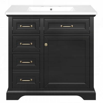Bathroom Vanity with Ceramic Sink 4 Drawers Soft-Close Door and Metal Handles