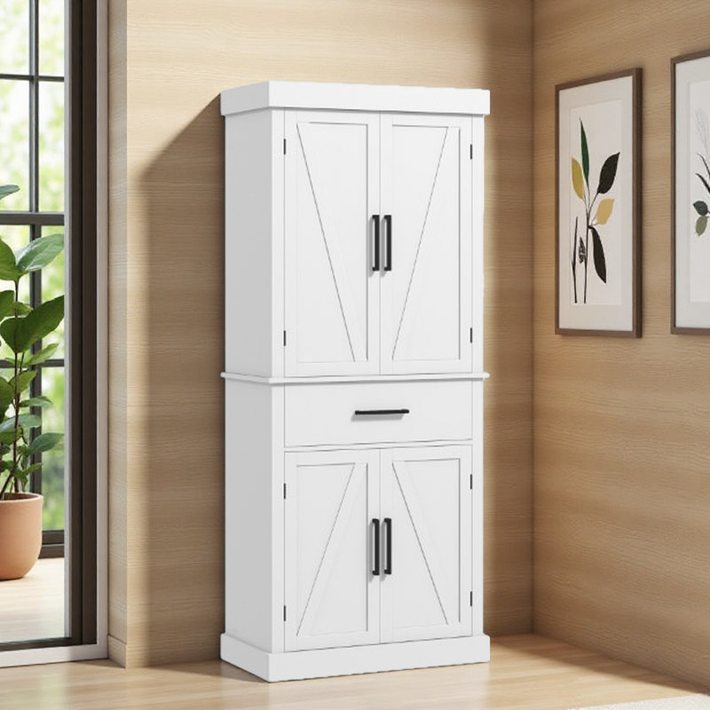 Kitchen Pantry Cabinet,Tall Kitchen Cabinet,With Drawer,5-Tier Shelf And Adjustable Shelves