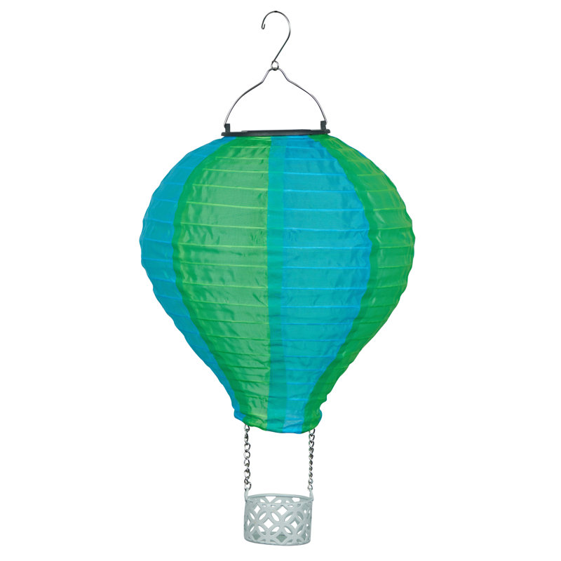 13"H Solar Hot Air Balloon with Flame LED Lights, Green