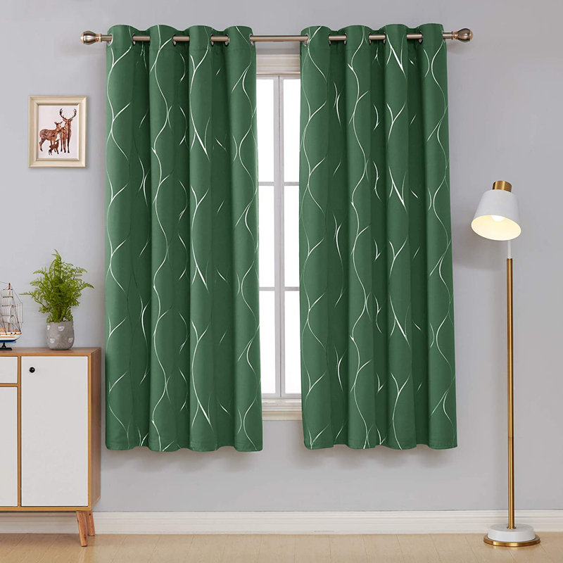 Seligman Wave Foil Printed Room Darkening Thermal Curtains, Width 132 x Drop 160 cm, Sky Blue