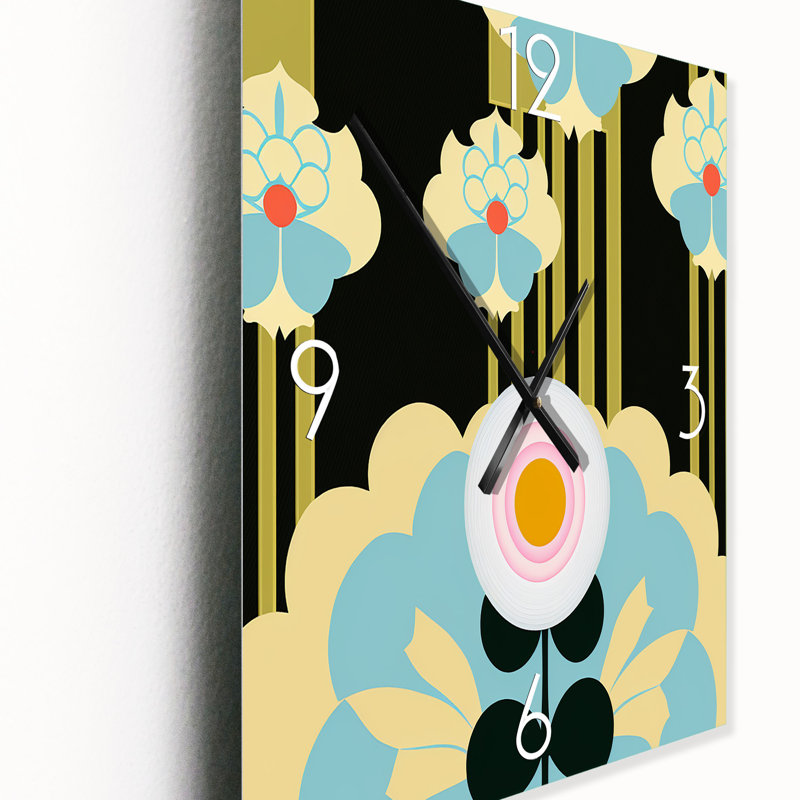 Abstract Art Noveau Flower I - Modern Abstract Wall Clock Oversized, Medium