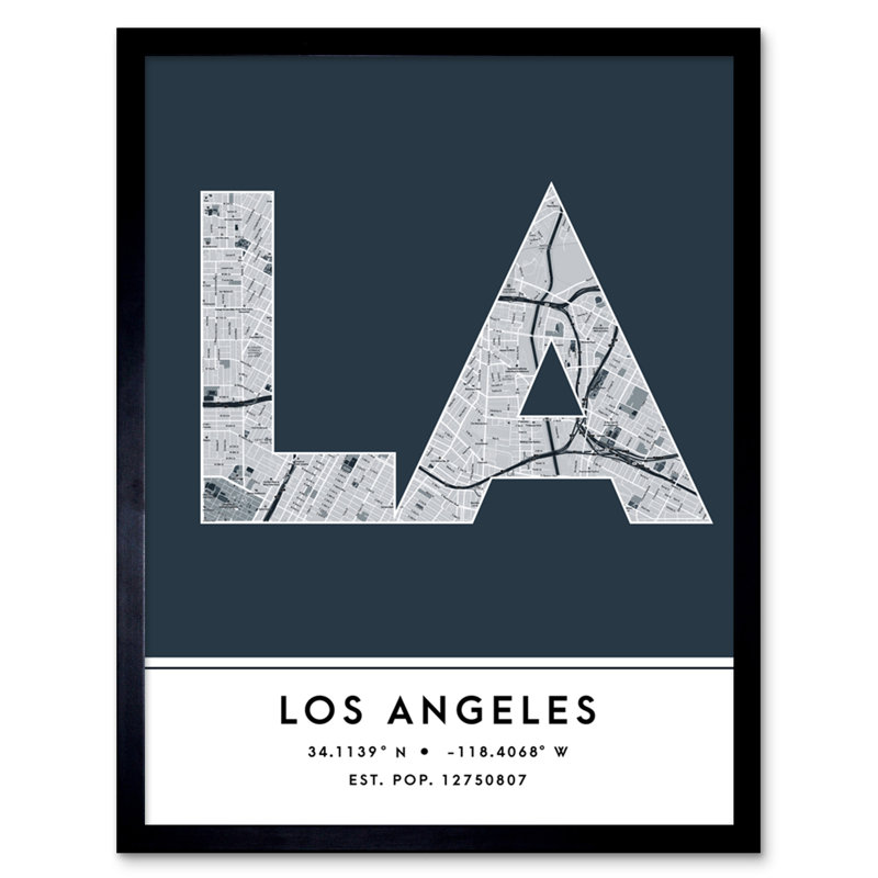Los Angeles California United States City Map 1 Piece Single Picture Frame Wall Art