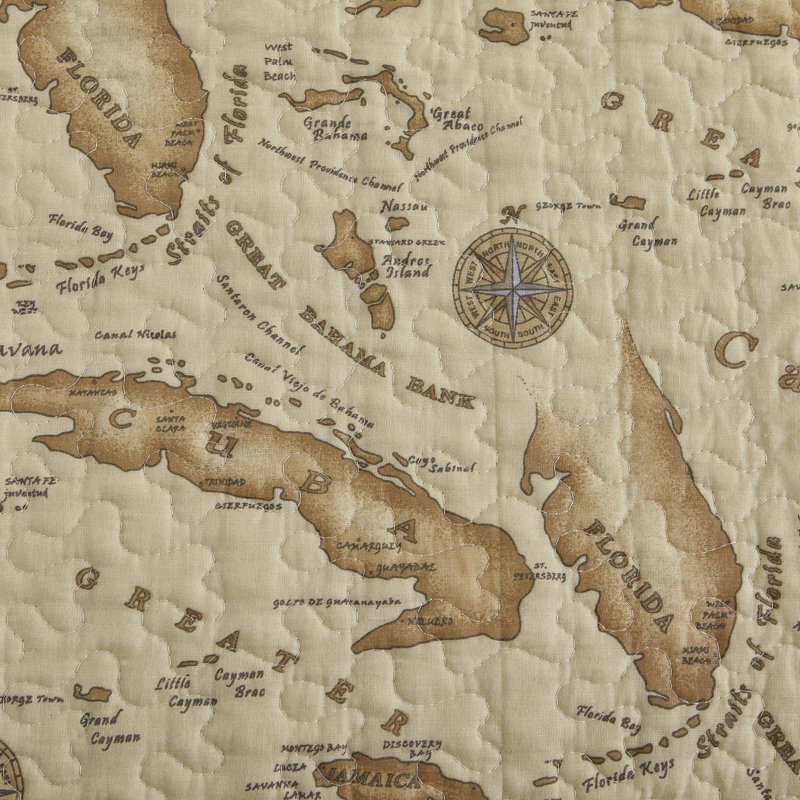 Tommy Bahama Bahama Map Cotton Reversible Brown Quilt Set, King Quilt + 2 Shams