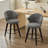 008-Wing Back Set of 2 25" Adjustable Swivel Bar Stools - Solid Wood Legs, Chenille Upholstery, Leveling Feet-132463151