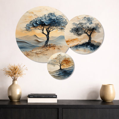 Gris, fauve sauvage, arbre de vie I - arbre de vie, art mural 3 panneaux