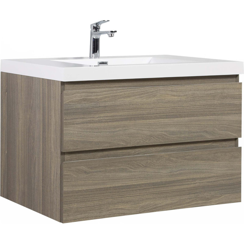 Meuble-lavabo flottant avec lavabo, Gris cendre, 36"