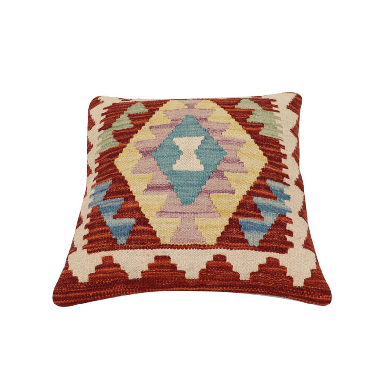 Oreiller rustique en kilim tissé à la main Caballer - 17 po x 18 po Rustic, H 17 po x l 18 po, Rouille / beige turc 1