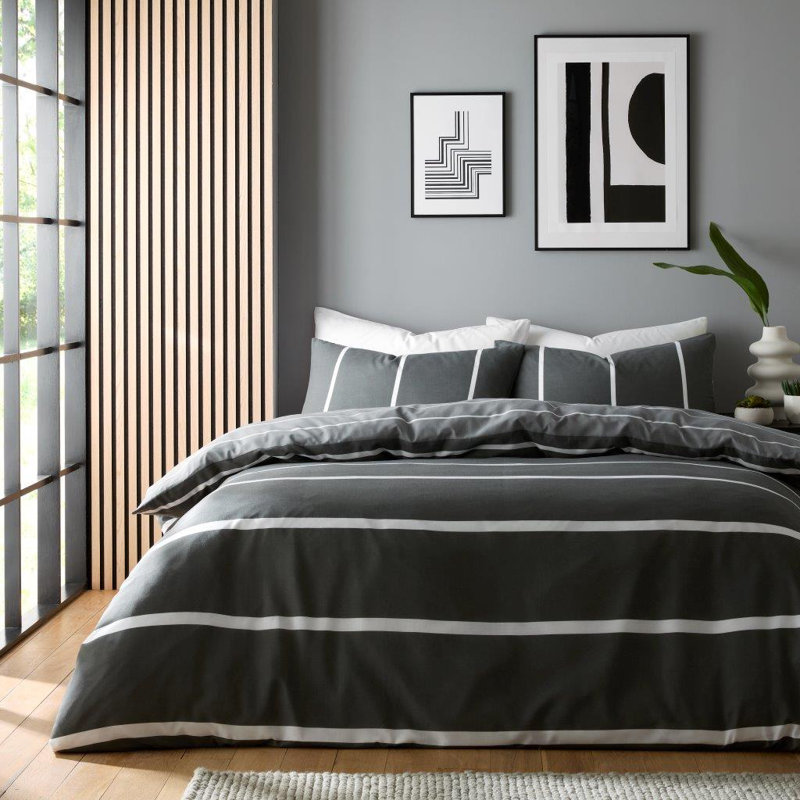 Striped Duvet Cover Set with Matching Pillowcases, Soft Polycotton Bedding, Single Double King, Machine Washable, King