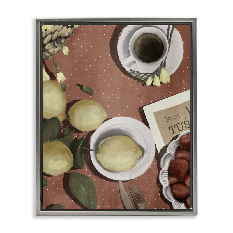 Cadre flottant Italian Coffee & Fruit, design par Anna Lischenko, H 21 po x l 17 po, Cadre flottant gris lustré