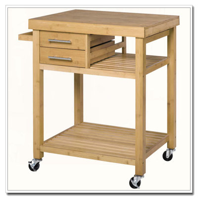 33.25" Bamboo Kitchen Island Cart on Wheels