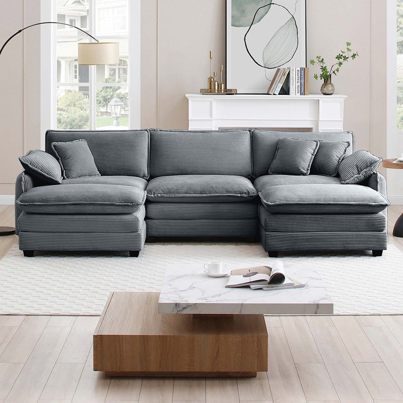 Canapé modulaire surdimensionné avec repose-pieds convertible, Gris