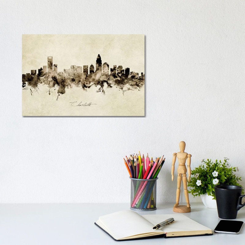 Charlotte North Carolina Skyline by Michael Tompsett - Wrapped Canvas Painting, 20.32 cm H x 30.48 cm W