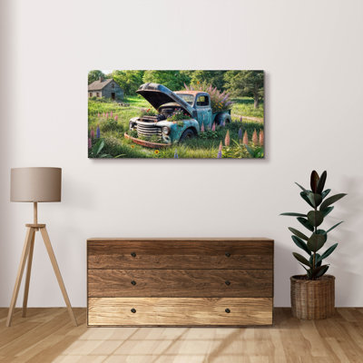  'Vintage Truck Flower Bed' by Rey Klimt Acrylic Glass Wall Art, 48" x 24"