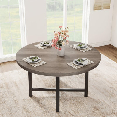 Table de salle à manger ronde de 47 po, avec structure en métal robuste et finition rustique