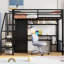 Lit mezzanine simple en métal noir avec bureau, tablette, garde-robe et escalier de rangement - et durable-481720295