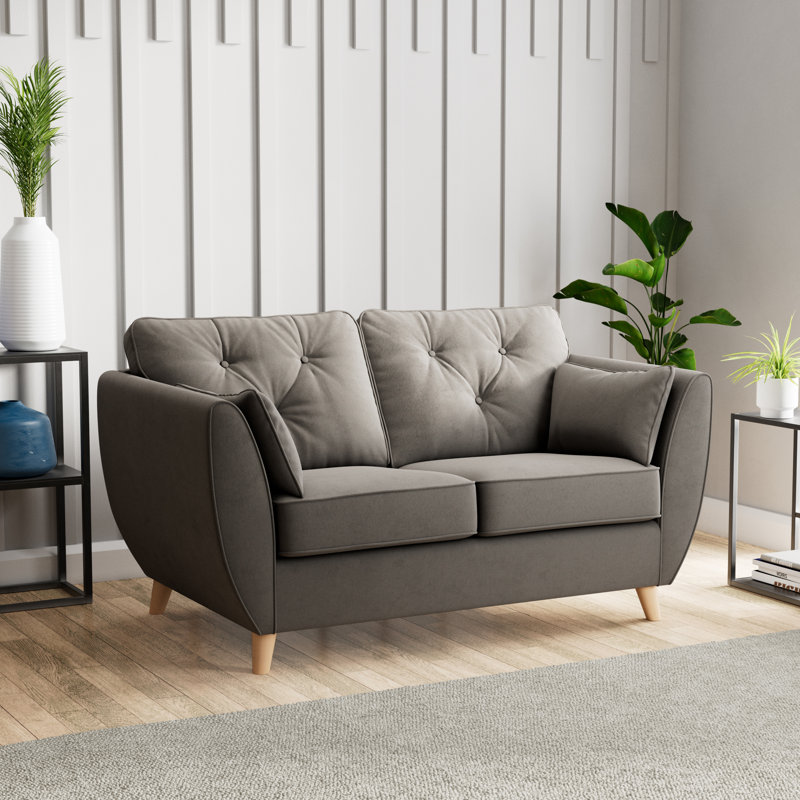 Birjesh 2 Seater Sofa, Beige Wood, Asphalt