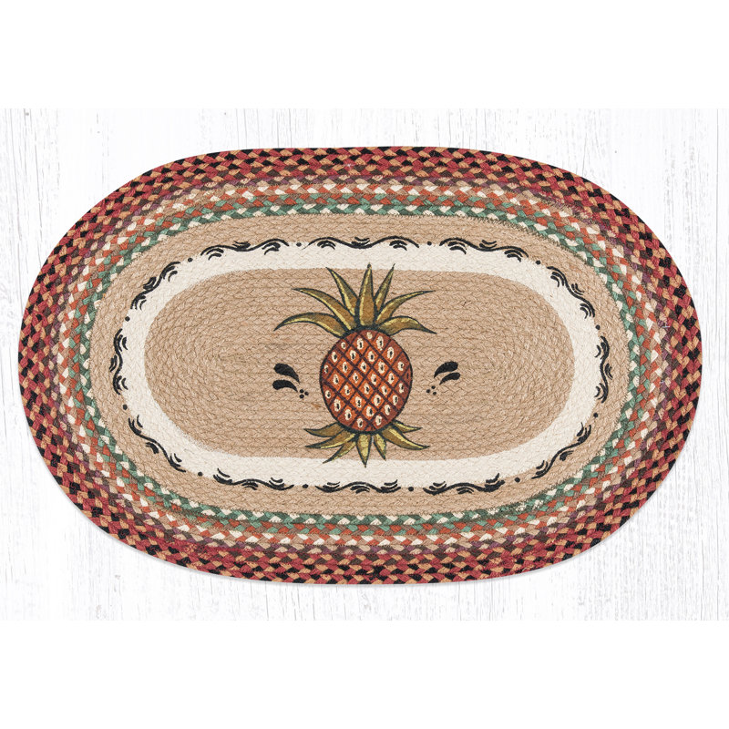 Braided Oval Jute Area Rug with Pineapple Design